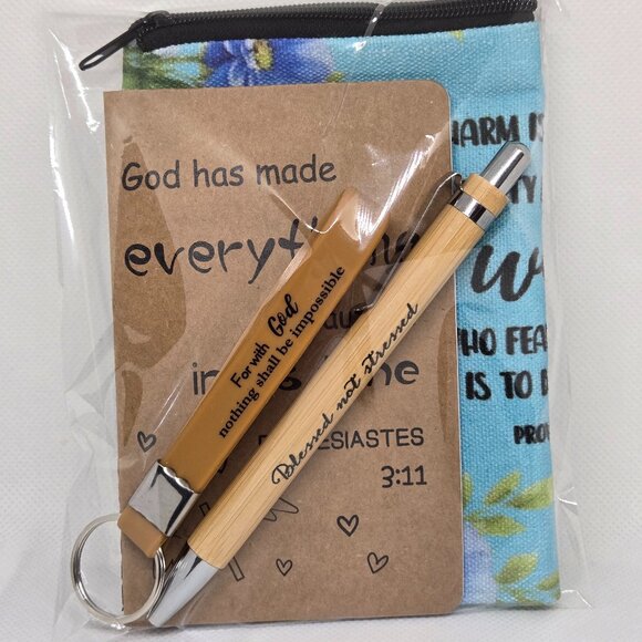 NEW INSPIRATIONAL FAITH CANVAS POUCH, NOTEPAD, PEN, BOOKMARK & KEYCHAIN GIFT SET - Picture 7 of 10